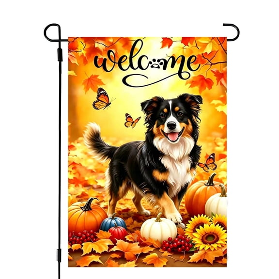 Fall Yorkie Dog Welcome Garden Flags Outside 12x18 Double Sided | Burlap Autumn Dog Pumpkin Design, Holiday Thanksgiving Outdoor Yard Decorations, Farmhouse Porch Garden Decor