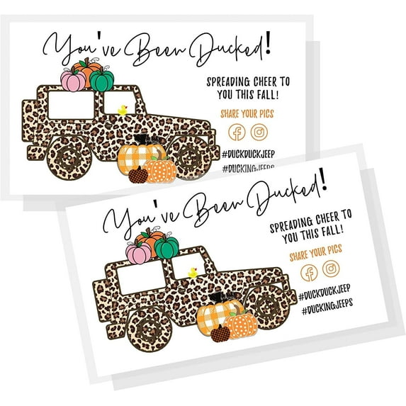 Fall Youve Been Ducked Halloween Tags Cards Leopard and Pumpkins 50 Pack Duck Duck SUV #Duckduck Car Game for Rubber Ducks to Place on car You Have Been ducked Autumn Cards Orange Teal Cheetah