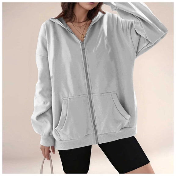 Fall Zipper Long Sleeve Hoodie, Hooded Sweatshirt Top, Outdoor Wear, Polyester   Spandex, White 3XL, Size S-XXXL