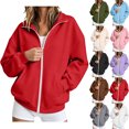 thumbnail image 1 of Fall Zipper Up Hoodies Sweatshirts for Women Plus Size Fashion Lightweight Fleece Side Pocket Drop Shoulder Long Sleeve Hooded Sweatshirt Jacket Top, 1 of 9
