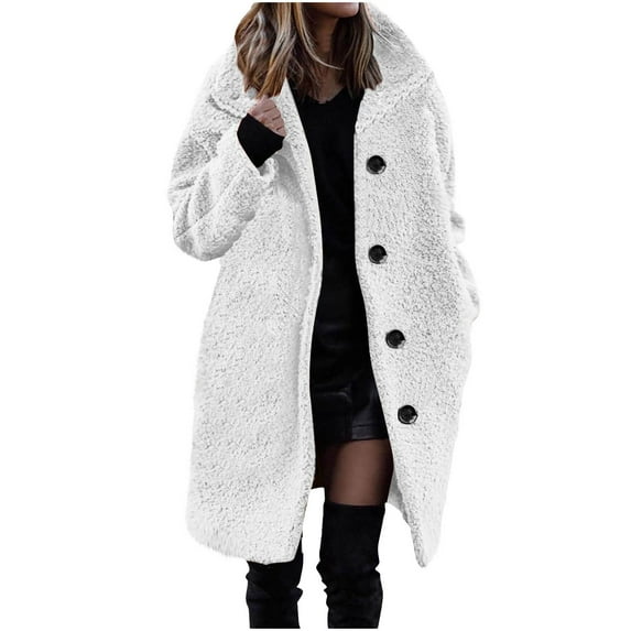 Fall and Winter Warm Fleece Jackets for Womens Fashion Plus Size Solid Color Top Button Pockets Thirt Plush Long Sleeve Coat
