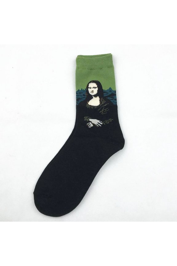 Fall and winter men's socks personalized literary retro world famous painting series men's socks oil painting socks-style 1