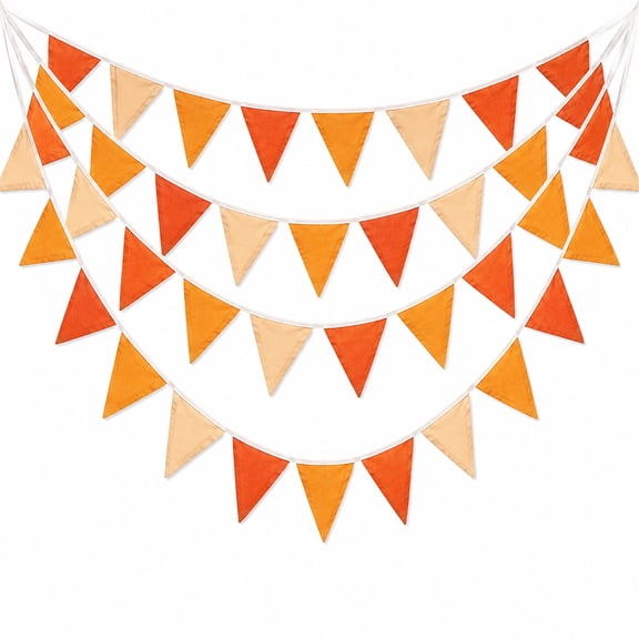 Fall decor banner: cotton triangle flags in orange, 10M/32Ft garland with 36 pcs for autumn wedding, birthday, Thanksgiving, nursery, outdoor garden hanging decoration
