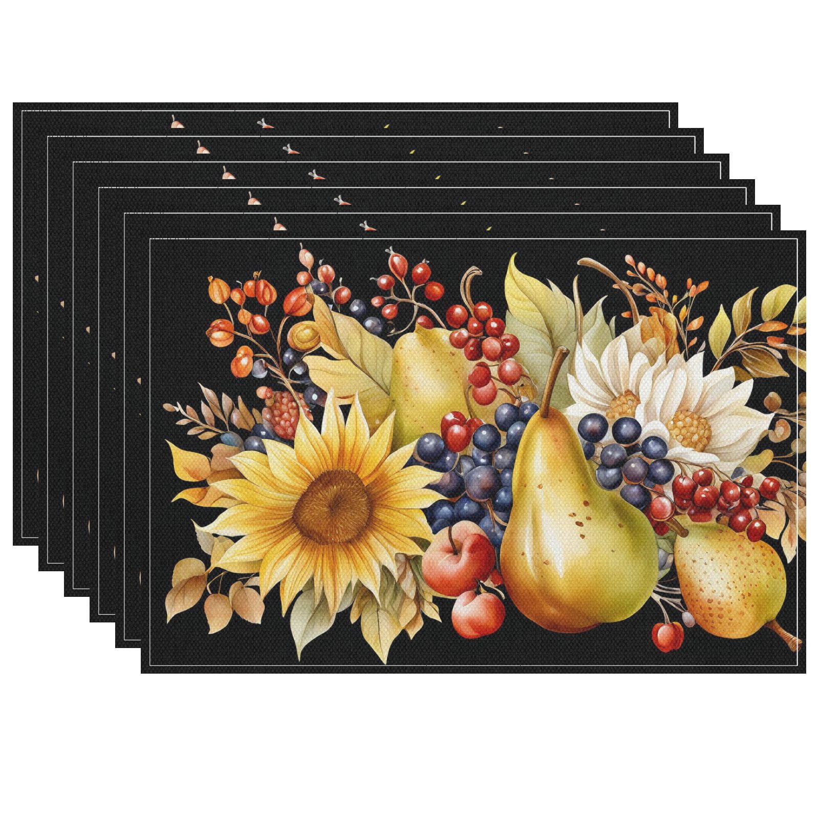 Fallfeatured Washable Placemat, Deco for Restaurant 6Pcs 17.7x13 Inches, Sunflowers Autumn Fade