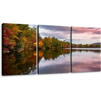 Fall foliage reflects Lake 3 Piece Canvas Wall Art for Living Room Bedroom Office  Prints Pictures Painting Wall Decor Artwork for Walls Set of 3