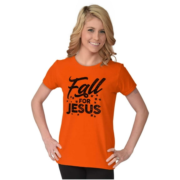 Fall for Jesus Autumn Vibes Womens Slim Fit Graphic Tee Brisco Brands L