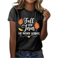 thumbnail image 1 of Fall for Jesus He Never Leaves Shirt Womens Fall Fashion 2024 Tops Christian Halloween Thanksgiving Autumn Tee Shirts, 1 of 3