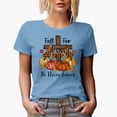 thumbnail image 1 of Fall for Jesus, He Never Leaves with Cross & Pumpkins, Autumn Art Merch Gift, Baby Blue T-Shirt, Medium, 1 of 5