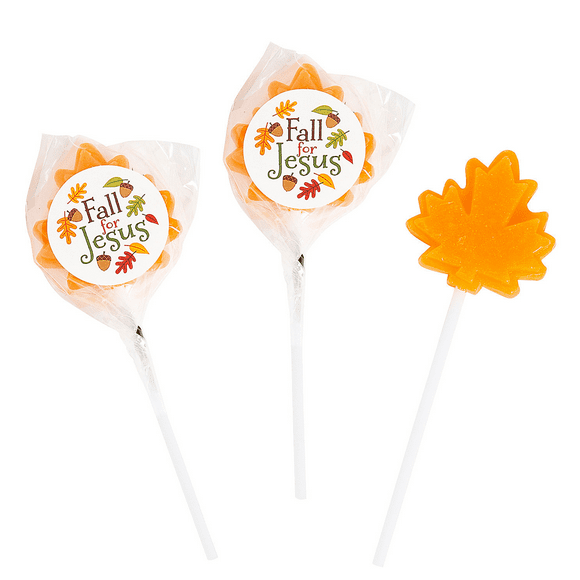 Fall for Jesus Lollipop Handout Kit with Stickers  Leaf-Shaped Faith Candy  12 Ct.
