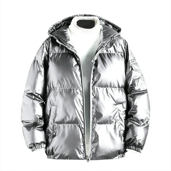 Fall for Savings ! BVnarty Jackets Shiny Jacket Cotton Jacket Hooded Reflective Down Solid Color Keep Warm Clothes