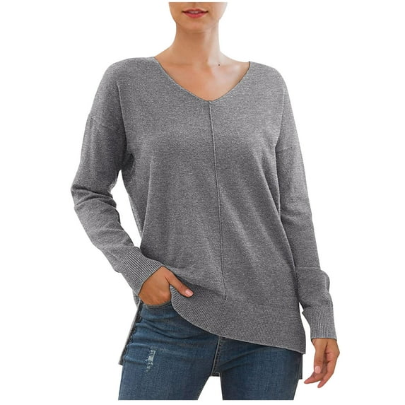 Umfun Sweaters for Women 2023 Loose Soft Pullover Sweater Tops Long sleeved Top Solid V neck Sweater V neck Sweater