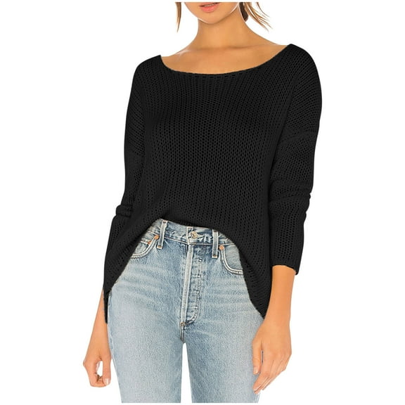 Umfun Sweaters for Women 2023 Loose Soft Pullover Sweater Tops Sweater Neck Hollow Out Loose Sweater