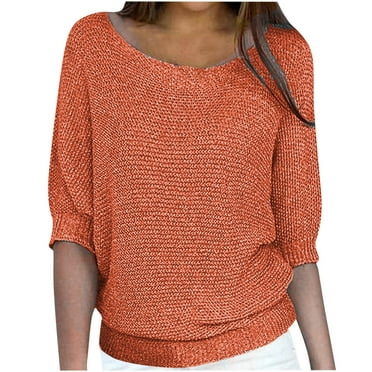 Fall for savings Deals! Umfun Sweaters for Women Pullover Sweaters Slim Tops Round Neck Knitwear Elegant 3/4 Sleeve Comfort Shirt