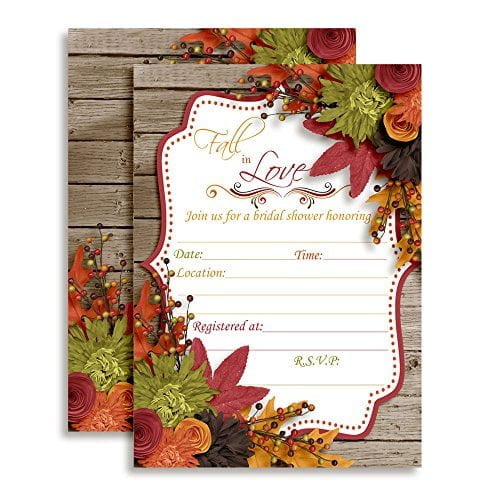 Fall in Love Autumn Leaves Bridal Shower Party Invitations