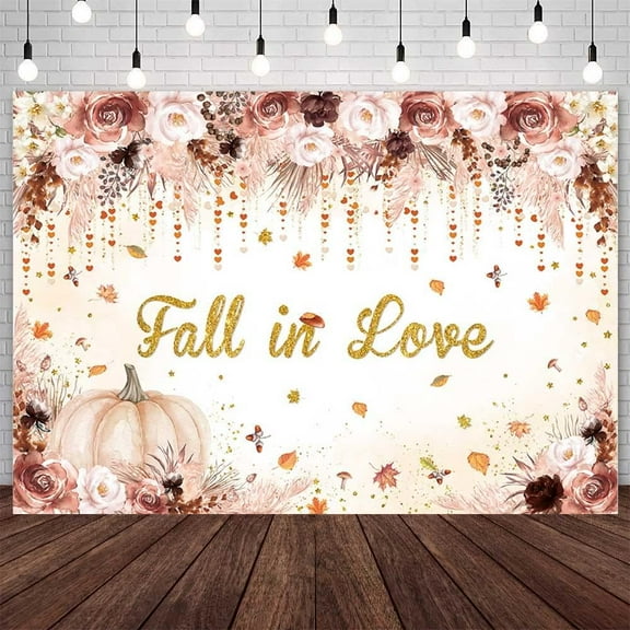 Fall in Love Backdrop Autumn Bridal Shower Party Decorations Bohemia Pampas Grass Wedding Anniversary Thanksgiving Banner Photo Studio Props