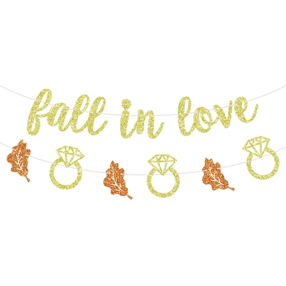 Fall in Love Banner, Bride to Be, Autumn Bachelorette Sign, Thanksgiving Wedding Engagement Bridal Shower Party Decorations Supplies, Gold Glitter