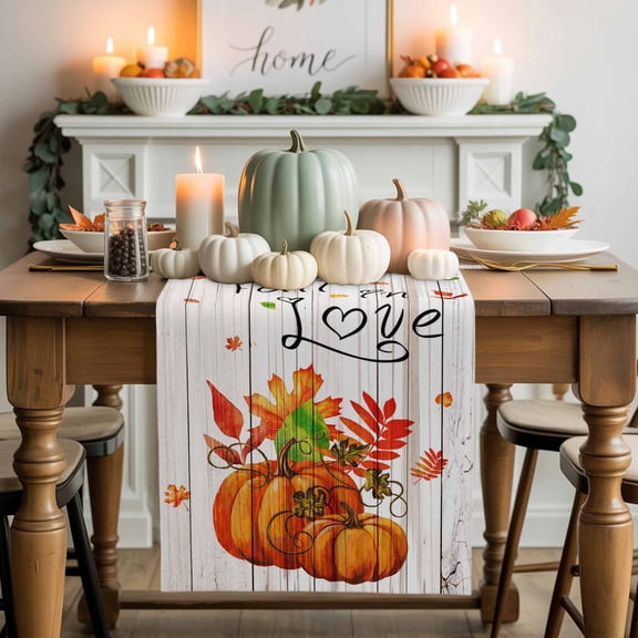 Fall in Love Cotton Linen Table Runner, Washable Table Runners for Kitchen, Dining Room, Holiday, Home Party Table Decor, 13x36 Inches