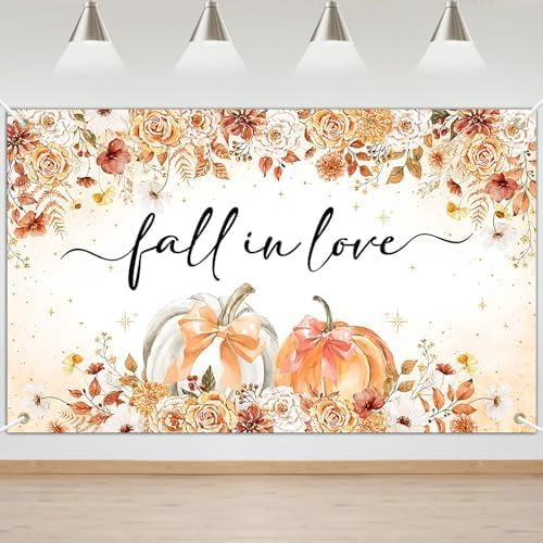 Fall in Love Romantic Backdrop Pumpkin Bridal Shower Banner Background ...