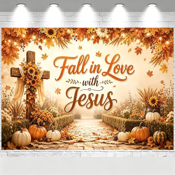 Fall in Love with Jesus Fall Backdrop Sunflower Christian Fall Church Banner Fall Christian Theme For Church Events Decorations Background