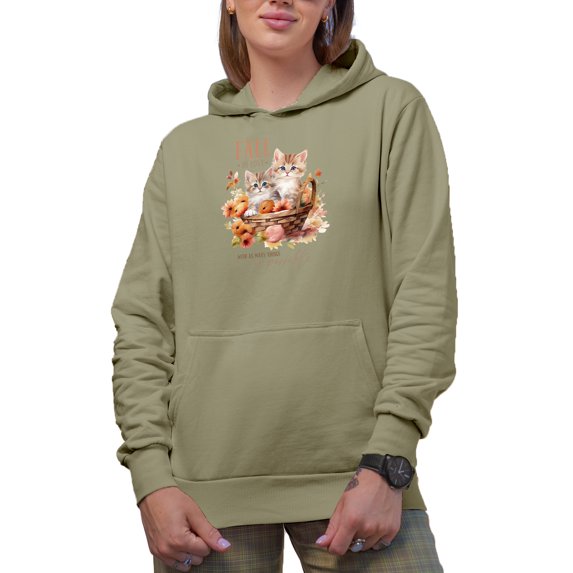 Fall in Love with as Many Things as Possible with Watercolor Kittens & Leaves Art Merch Gift, Sand Hooded Sweatshirt or Hoodie, 2XL