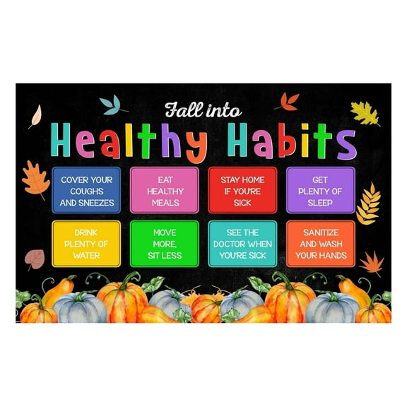 Fall into Healthy Habits New Clinic Poster Health Office Wall Art for School Nurse Pediatric Clinic Decor Health Room Gift Bulletin Board Decoration