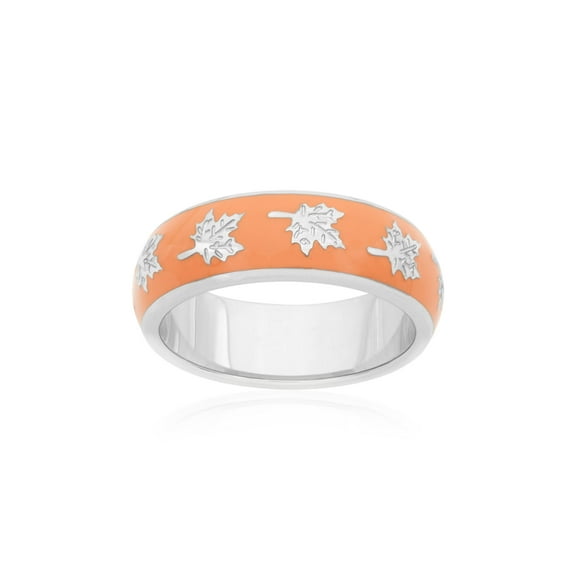 Fall is in The Air Stainless Steel Leaf Ring with Orange Epoxy ring_size 6