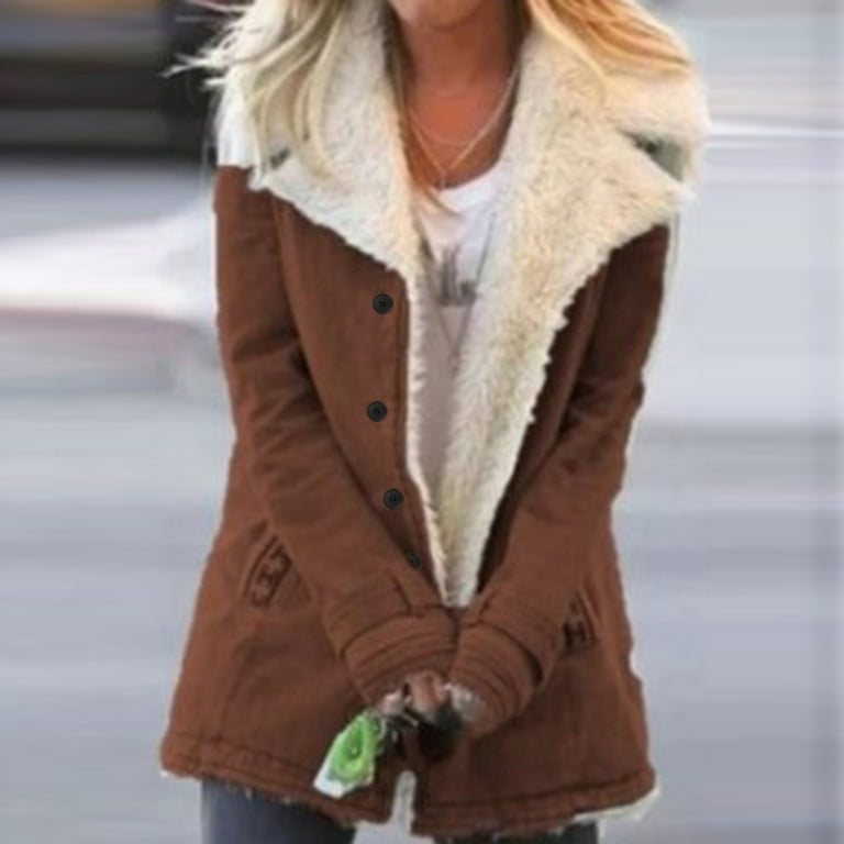 Fall jackets Women Plus Size Winter Warm Composite PlushButton Lapels Jacket OutwearcoatClassic Coats