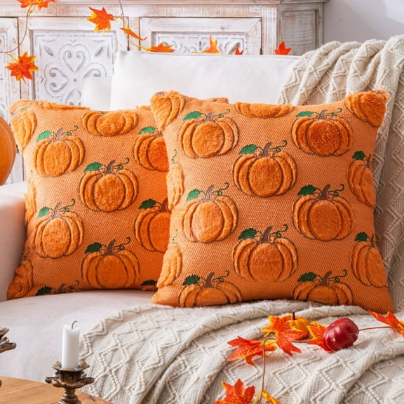 Fall&nbsp;Pumpkin Orange Throw Pillow Covers 18x18 Inch,&nbsp;Pack of 2 Decorative Autumn Pillows Cases for&nbsp;Halloween Holiday Decor Couch Sofa&nbsp;Living Room Decorations