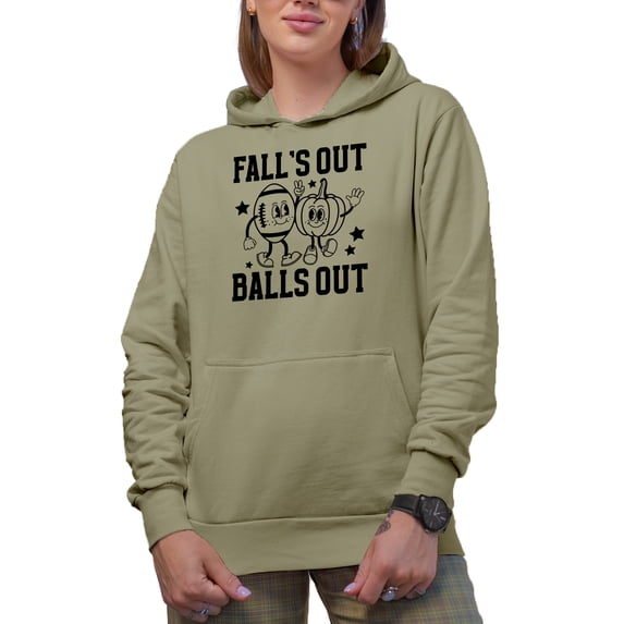 Fall's Out Balls Out, Retro Football & Pumpkin Art, Fall Merch Gift, Sand Hooded Sweatshirt or Hoodie, Medium