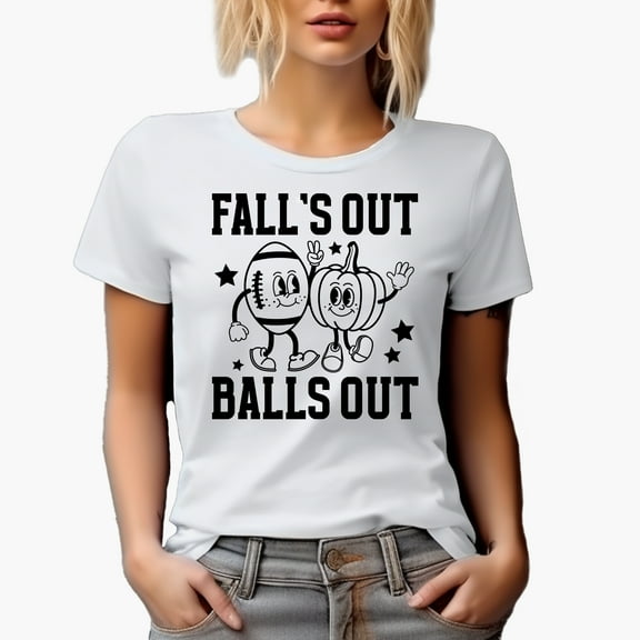 Fall's Out Balls Out, Retro Football & Pumpkin Art, Fall Merch Gift, White T-Shirt, Small