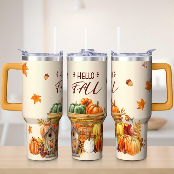 Fall tumbler 40 oz tumbler with handle and straw 304 stainless steel travel cup coffee mug water bottle suitable as a gifts for women Thanksgiving gift
