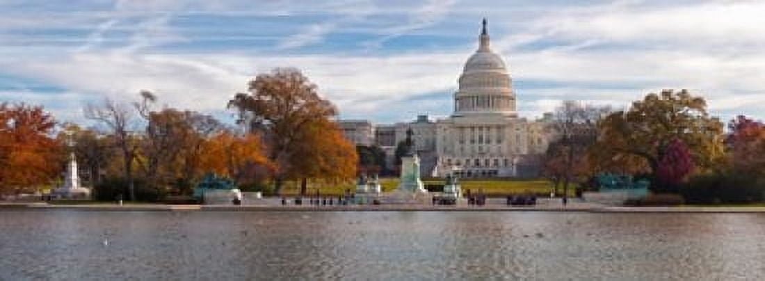 Fall view of reflecting pool and the Capitol Building Washington DC USA Canvas Art - Panoramic Images (36 x 13)