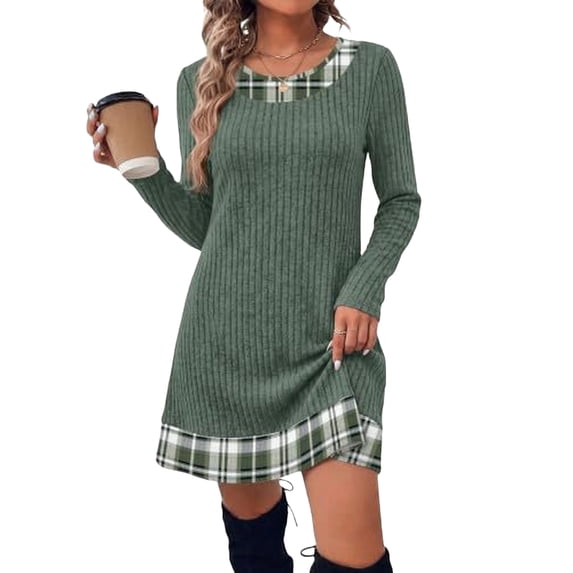Fall winter Dresses for Women 2026 Long Sleeve Sweater Dress Color Block,Ribbed, Lightweight, Fall winter Clothing, Loose Fit,Green,XL