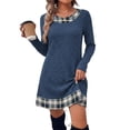 thumbnail image 1 of Fall winter Dresses for Women 2026 Long Sleeve Sweater Dress Color Block，Ribbed, Lightweight, Fall winter Clothing, Loose Fit,Navy,XL, 1 of 3
