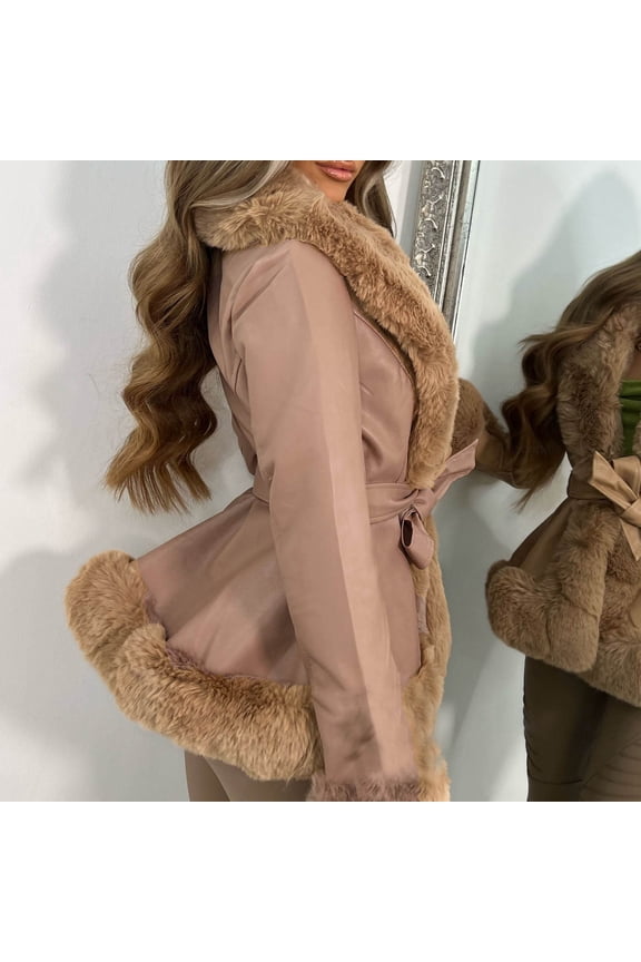 Fall/winter PU Leather With Large Collar And Waist Tied Ladies Leather Jacket Skein Coats Heat Reflective Coat Long plus Size Women Coats Women Puffy Vest Light Coat for Women Puff Coat Leather Trench