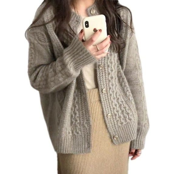 Fall winter new style YAMXUN sweater cardigan women loose lazy o-neck twist LOVE DOCK knitted jacket