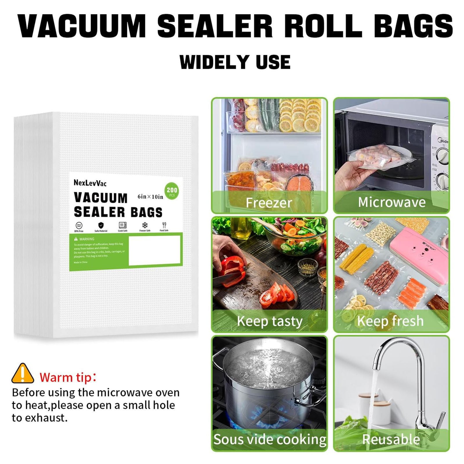 FallDeal 100Pack 6x10 Inch Vacuum Sealer Bags PunctureResistant
