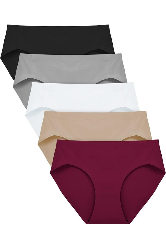 No Show Underwear for Women Seamless High Cut Briefs Mid-waist Soft No Panty Lines,Pack of 5