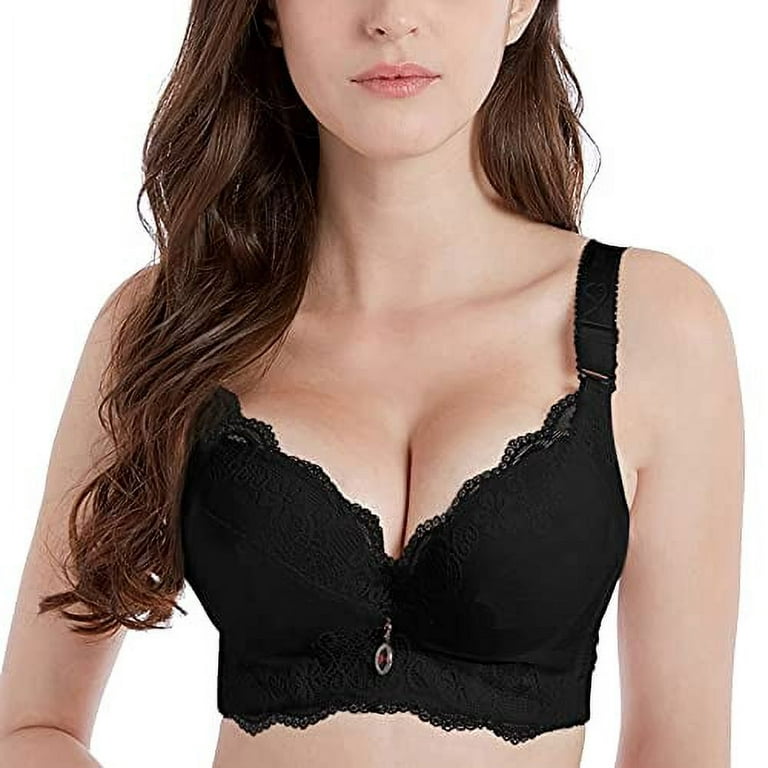 FallSweet Padded Push Up Lace Bras for 34A to 44C Underwire (All-Black,44C)