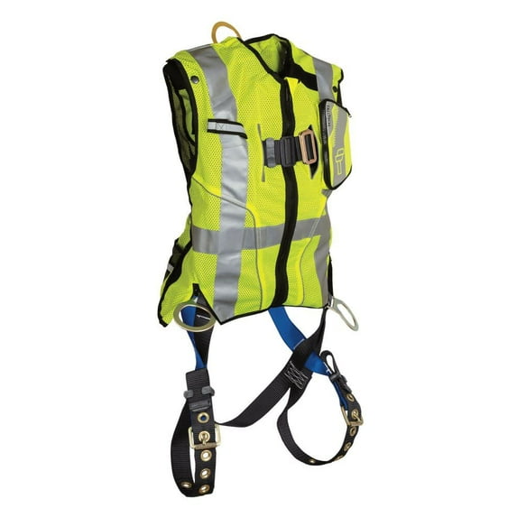 FallTech 70182X3XL Hi-Vis Vest Harness, Class, XX-Large/3X-Large, Lime/Blue
