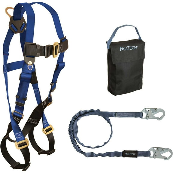 FallTech 9005PS Starter Kit with 7015 Harness 6' Shock Absorbing Lanyard & Gear