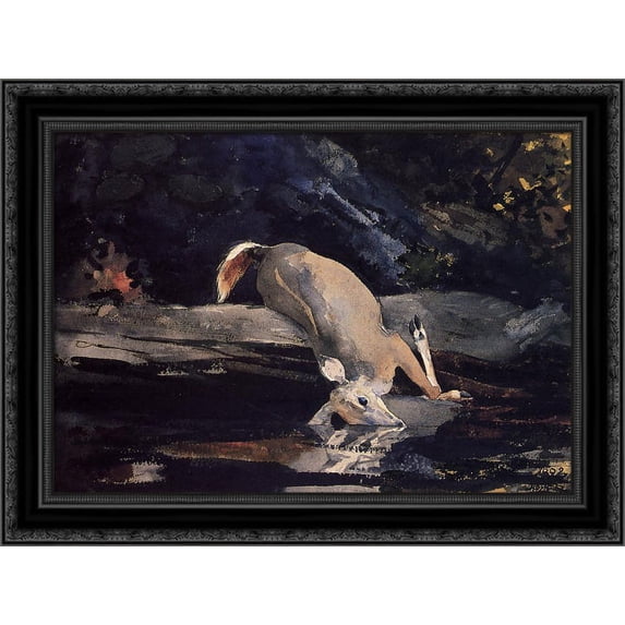 Fallen Deer 24x19 Black Ornate Wood Framed Canvas Art by Homer, Winslow