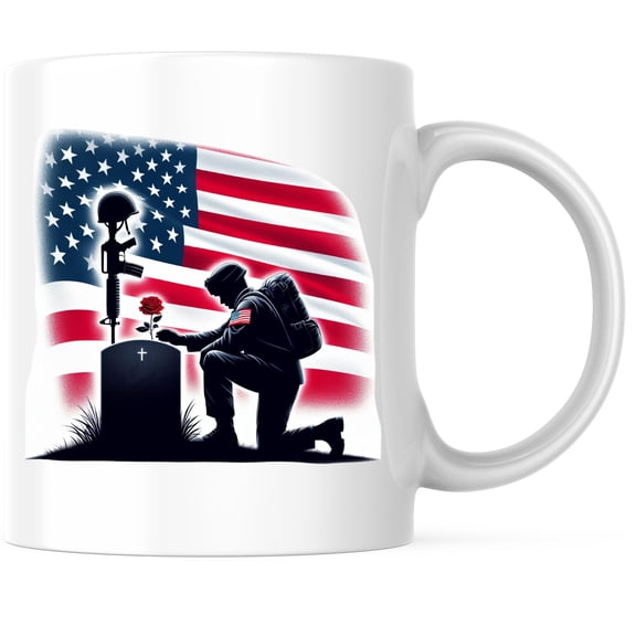 Fallen Heroes Veteran American Flag Coffee Mug - Veterans Day Magnet - Military Soldier - 11 Ounce Coffee Mug - White Interior & Handle - Design Printed On Both Sides - Glossy Ceramic - BMCM01216