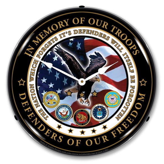 Collectable Sign and Clock Fallen Heroes LED Lighted Premium Wall Clock