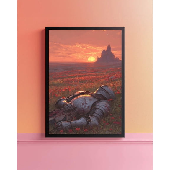 Fallen Knight Fantasy Medieval Castle Dark Aesthetic Gothic Decor for Dorm Frat Room, Unframed Poster