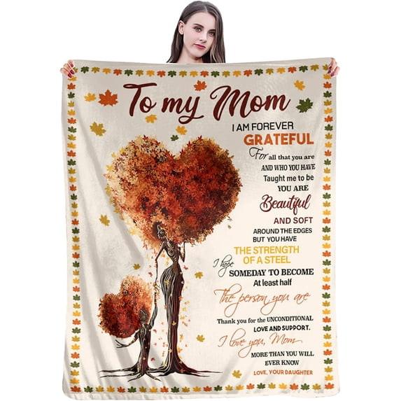 Fallen Leaves Blanket to My Mom from Daughter Super Soft Warm Fuzzy for Bed Couch Office Travel Letter Printed Fleece Throw Blankets Gifts for Birthday Christmas Anniversary 60"x50"