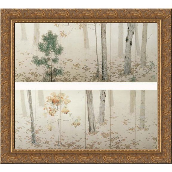 Fallen Leaves (Ochiba) 24x20 Gold Ornate Wood Framed Canvas Art by Hishida Shunso