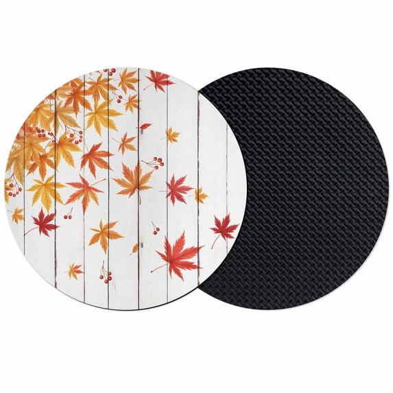 Fallen Maple Leaf Coasters Set of 2, Absorbent Coasters for Drinks, Vintage Red Fruit Wooden Grain Coaster for Desk Coffee Table Protection, Home Decor House Warming Gifts 4"