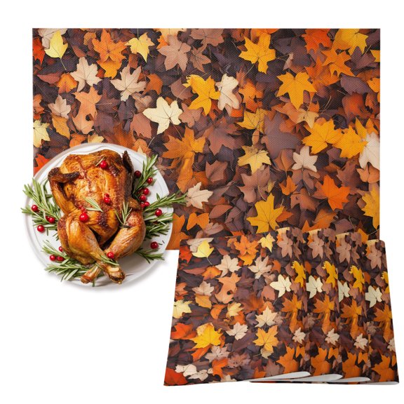 Fallen Maple Leaf Placemats Set of 2 Fall Leaves Heat Insulation Non-Slip Place Mats Washable Table Mats for Dining room Party Kitchen Decor, 13 x 19 Inches