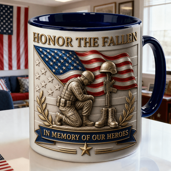 Fallen Soldier Memorial Mug 2D Printed 3D Effect Honor The Fallen Tribute Gift